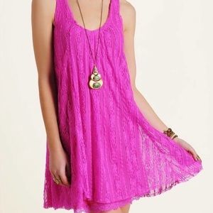 FREE PEOPLE, Magenta Lace Shift A-Line Dress, Medium